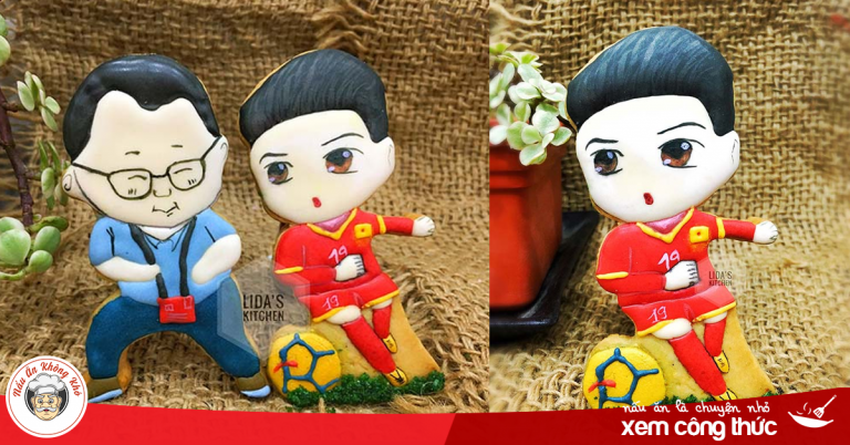 Cặp bánh quy hình HLV Park Hang-seo, Quang Hải và lời chúc ĐT Việt Nam vô địch AFF Cup 2018